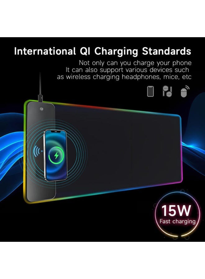 ARABIQO RGB Gaming Mouse Pad Large Extended Mouse Mat with Wireless Charging, Waterproof LED Desk Pad for Keyboard & Mouse, 12 RGB Lighting Modes, Non-Slip Base for PC & Gaming Setup - Image 3